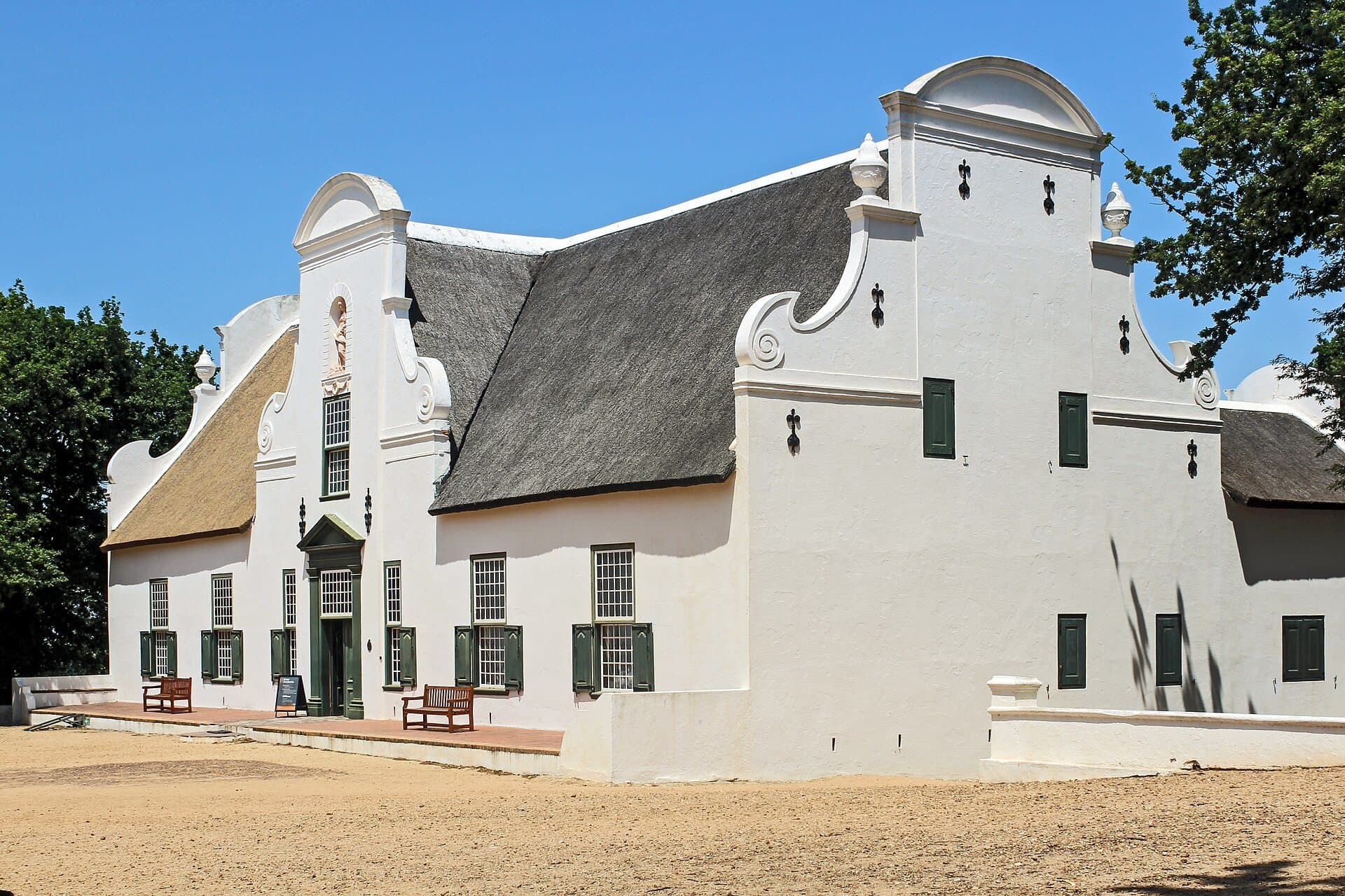 The white gabled Cape Dutch manor house at Groot Constantia